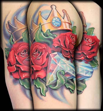 Looking for unique  Tattoos? Roses with crown and diamond